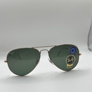 Ray-Ban Aviator Sunglasses - Gold Frame with Dark Green Lenses RB 3025 (No Case)